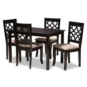Baxton Studio Mael 5-Piece Wood Upholstered Dining Set in Sand and Espresso