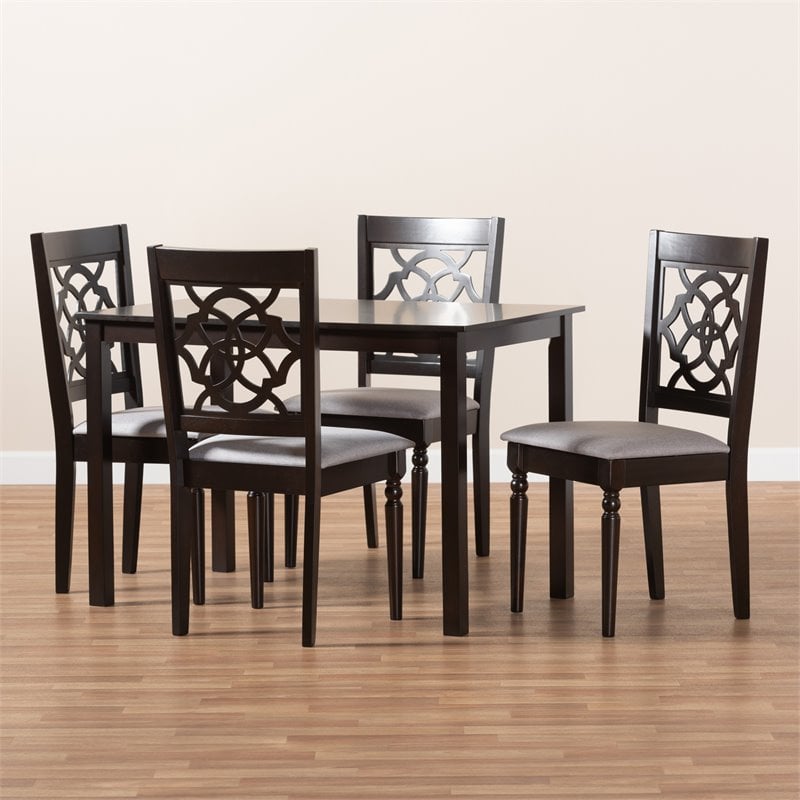 Baxton Studio Renaud 5-Piece Wood Upholstered Dining Set in Gray and Espresso