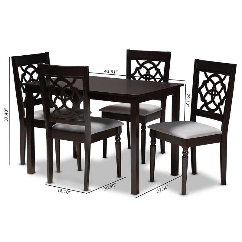 Baxton Studio Renaud 5-Piece Wood Upholstered Dining Set in Gray and Espresso
