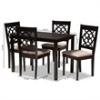 Baxton Studio Renaud 5-Piece Wood Upholstered Dining Set in Sand and Espresso
