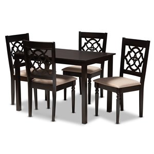 Baxton Studio Renaud 5-Piece Wood Upholstered Dining Set in Sand and Espresso