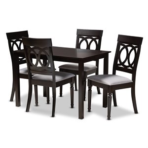 Baxton Studio Lucie 5-Piece Wood Upholstered Dining Set in Gray and Espresso