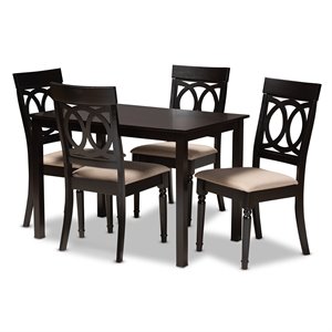 Baxton Studio Lucie 5-Piece Wood Upholstered Dining Set in Sand and Espresso