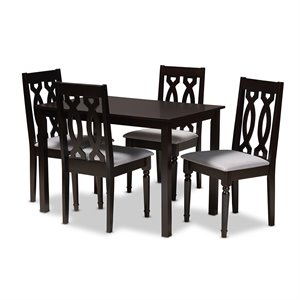 Baxton Studio Cherese 5-Piece Wood Upholstered Dining Set in Gray and Espresso