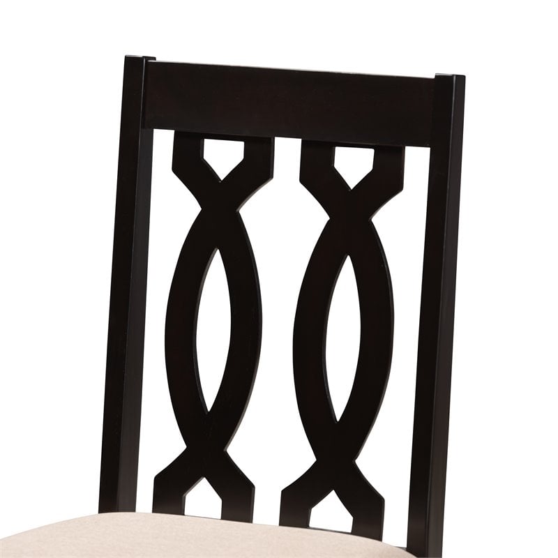 Baxton Studio Cherese 5-Piece Wood Upholstered Dining Set in Sand and Espresso
