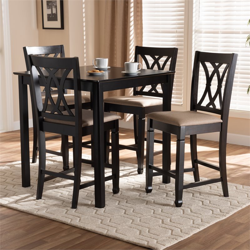 Baxton Studio Contemporary Reneau 5-Piece Wood Pub Set in Sand and Espresso