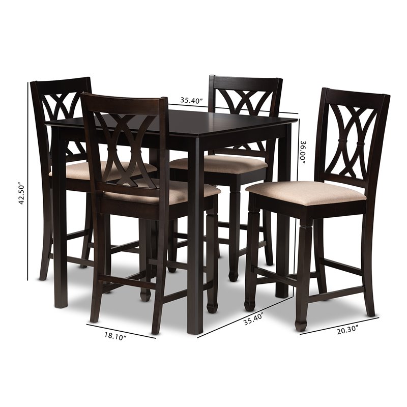 Baxton Studio Contemporary Reneau 5-Piece Wood Pub Set in Sand and Espresso