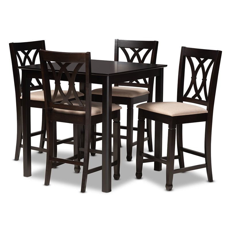 Baxton Studio Contemporary Reneau 5-Piece Wood Pub Set in Sand and Espresso
