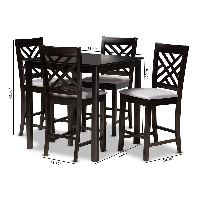 Baxton Studio Contemporary Caron 5-Piece Wood Pub Set in Gray and Espresso