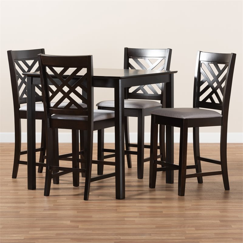 Baxton Studio Contemporary Caron 5-Piece Wood Pub Set in Gray and Espresso
