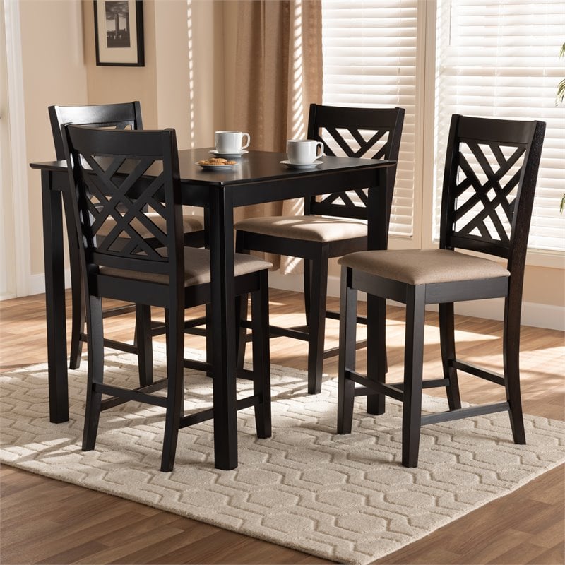 Baxton Studio Contemporary Caron 5-Piece Wood Pub Set in Sand and Espresso