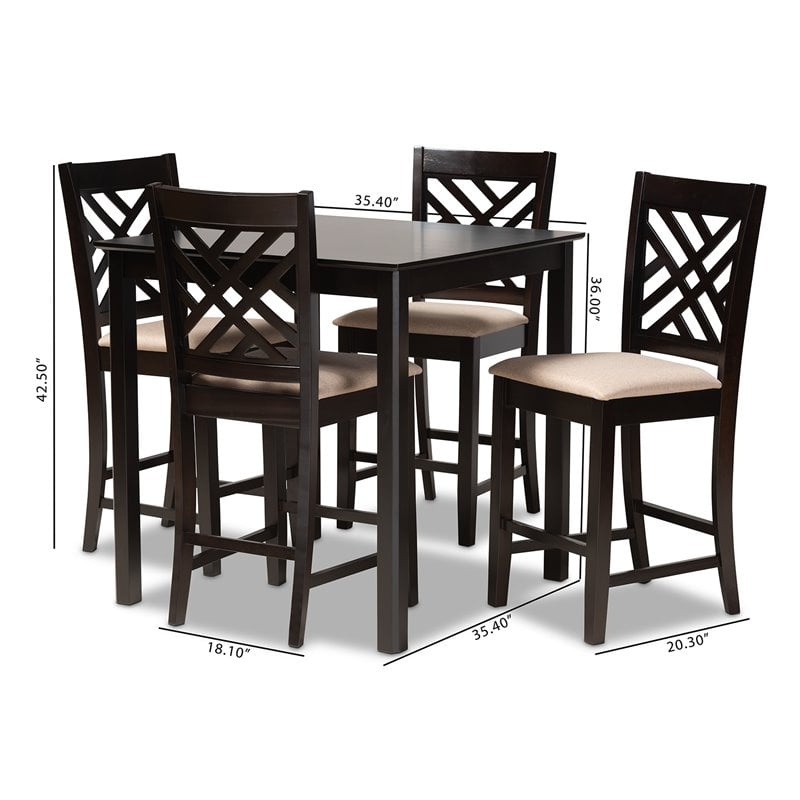 Baxton Studio Contemporary Caron 5-Piece Wood Pub Set in Sand and Espresso