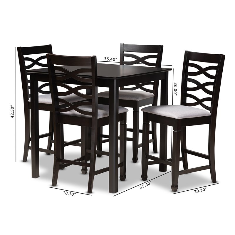 Baxton Studio Contemporary Lanier 5-Piece Wood Pub Set in Gray and Espresso