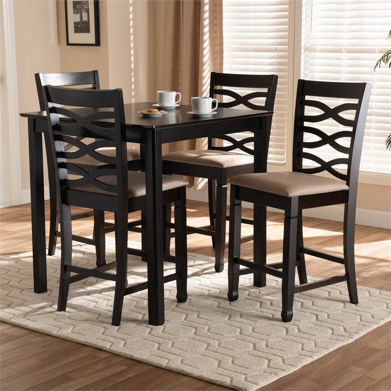 Baxton Studio Contemporary Lanier 5-Piece Wood Pub Set in Sand and Espresso