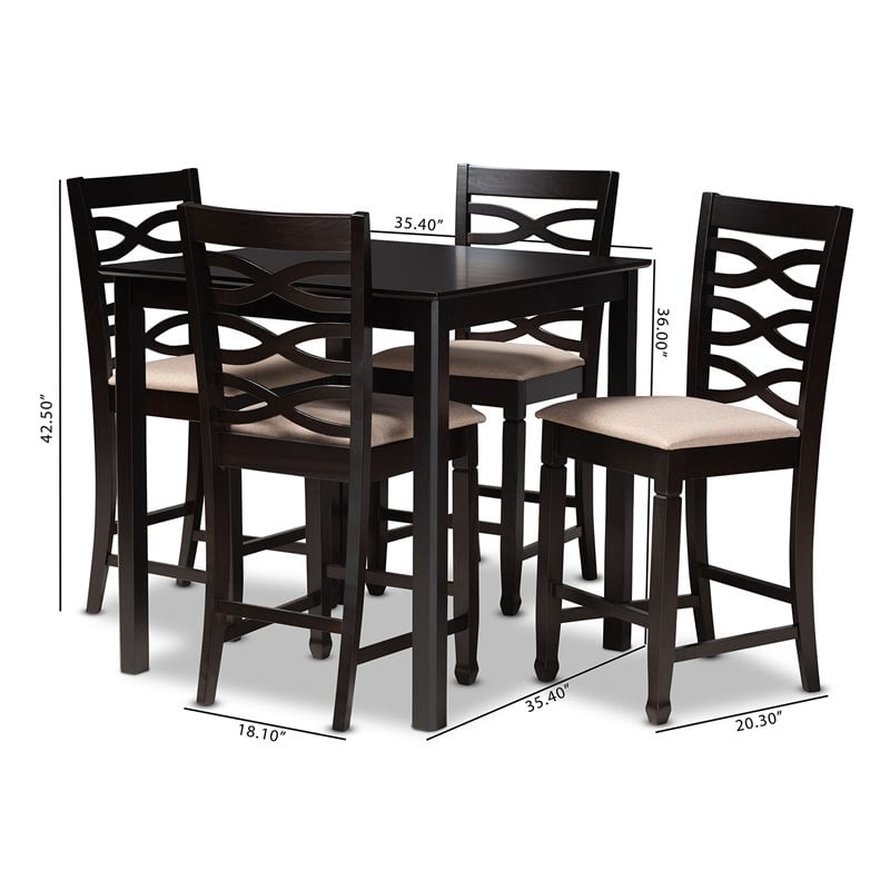 Baxton Studio Contemporary Lanier 5-Piece Wood Pub Set in Sand and Espresso