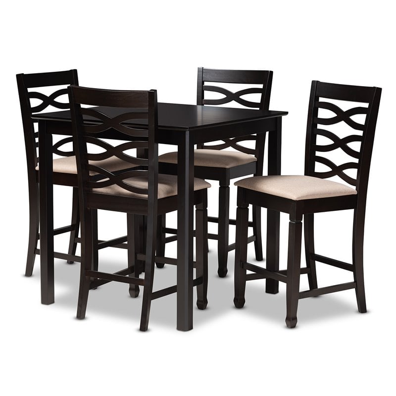 Baxton Studio Contemporary Lanier 5-Piece Wood Pub Set in Sand and Espresso