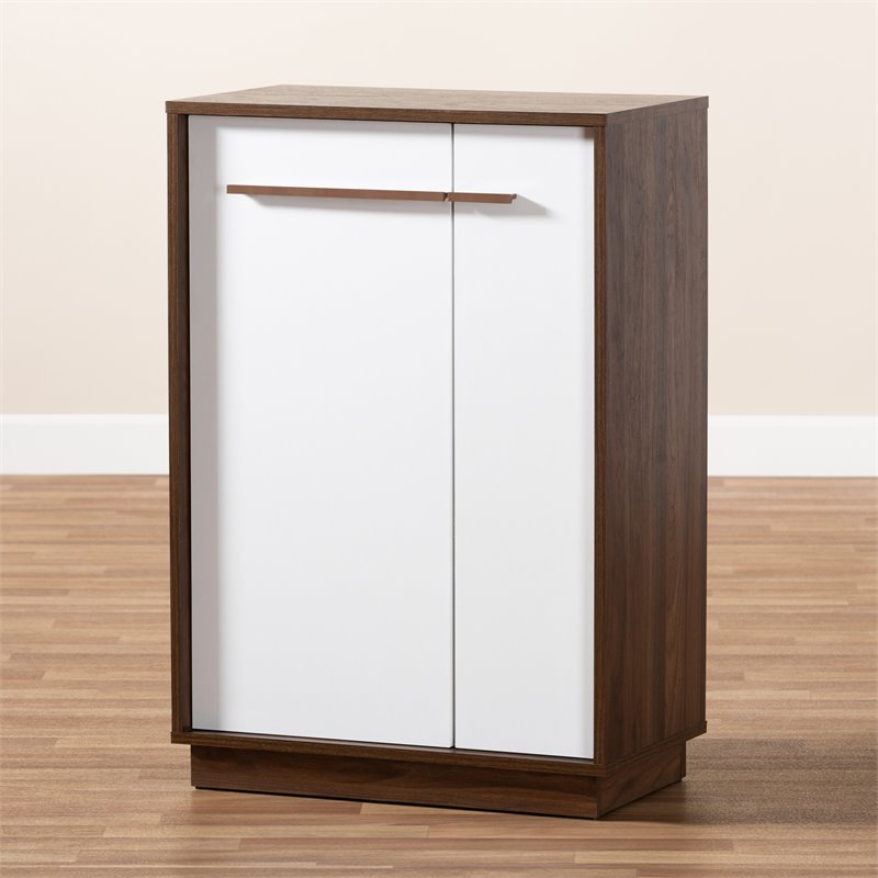 Baxton Studio Mid-Century Mette Wood Shoe Cabinet in White and Walnut