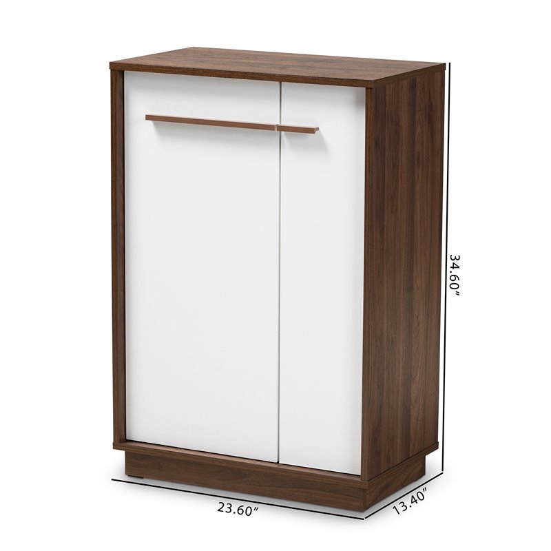 Baxton Studio Mid-Century Mette Wood Shoe Cabinet in White and Walnut