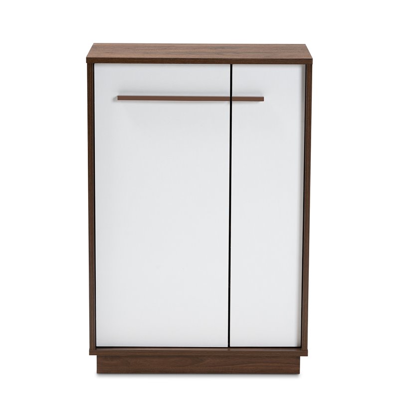 Baxton Studio Mid-Century Mette Wood Shoe Cabinet in White and Walnut
