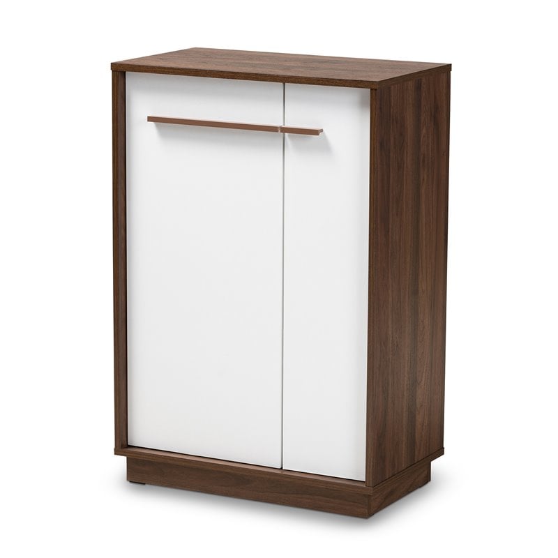 Baxton Studio Mid-Century Mette Wood Shoe Cabinet in White and Walnut