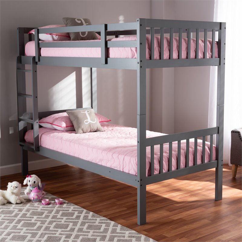 Baxton Studio Jude  and  Grey Finished Wood Twin Size Bunk Bed