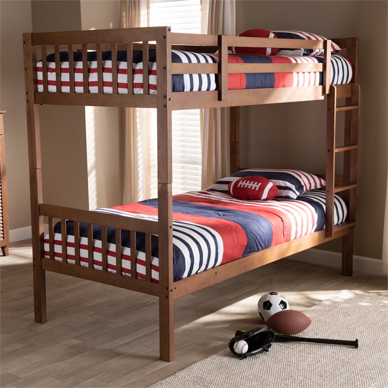 Baxton Studio Jude  and  Walnut Brown Finished Wood Twin Size Bunk Bed