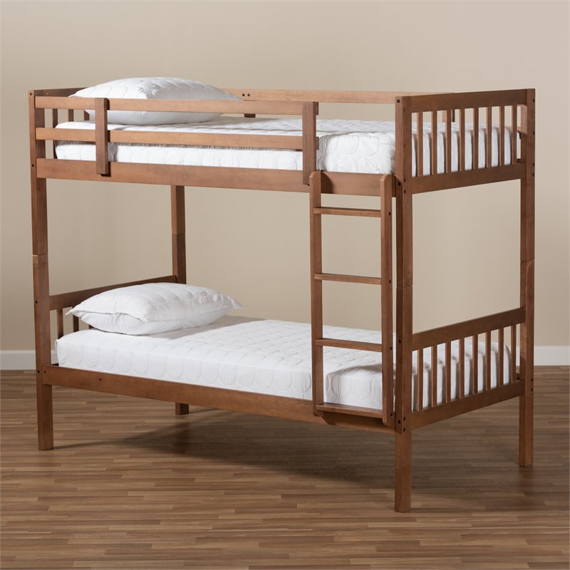 Baxton Studio Jude  and  Walnut Brown Finished Wood Twin Size Bunk Bed
