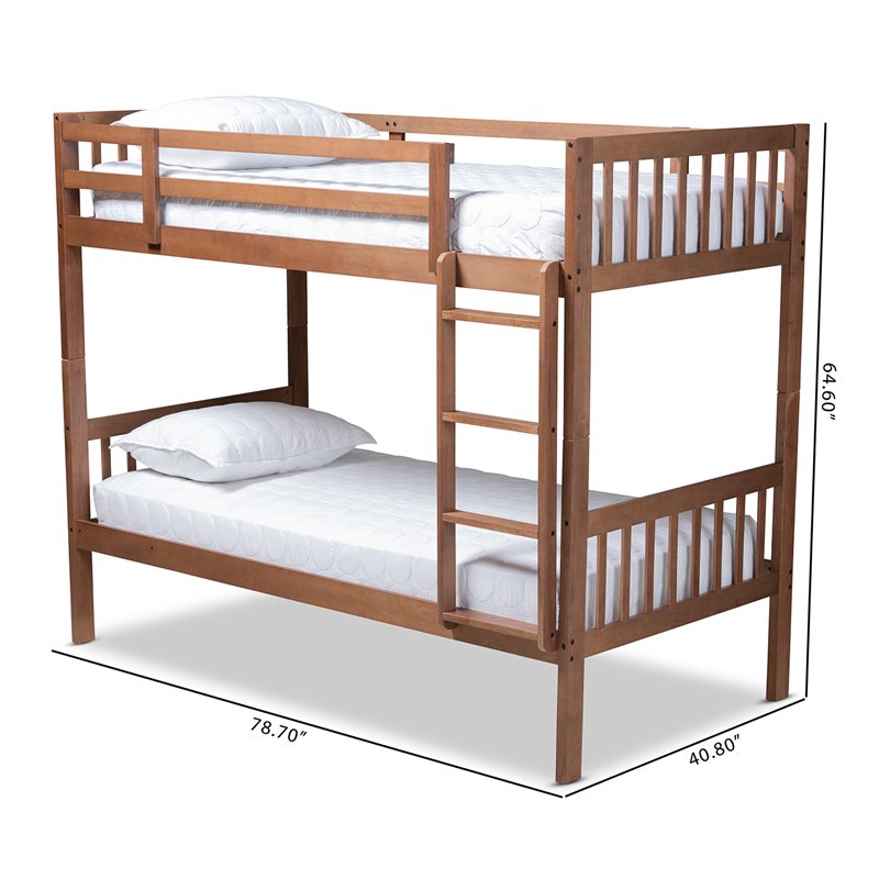 Baxton Studio Jude  and  Walnut Brown Finished Wood Twin Size Bunk Bed