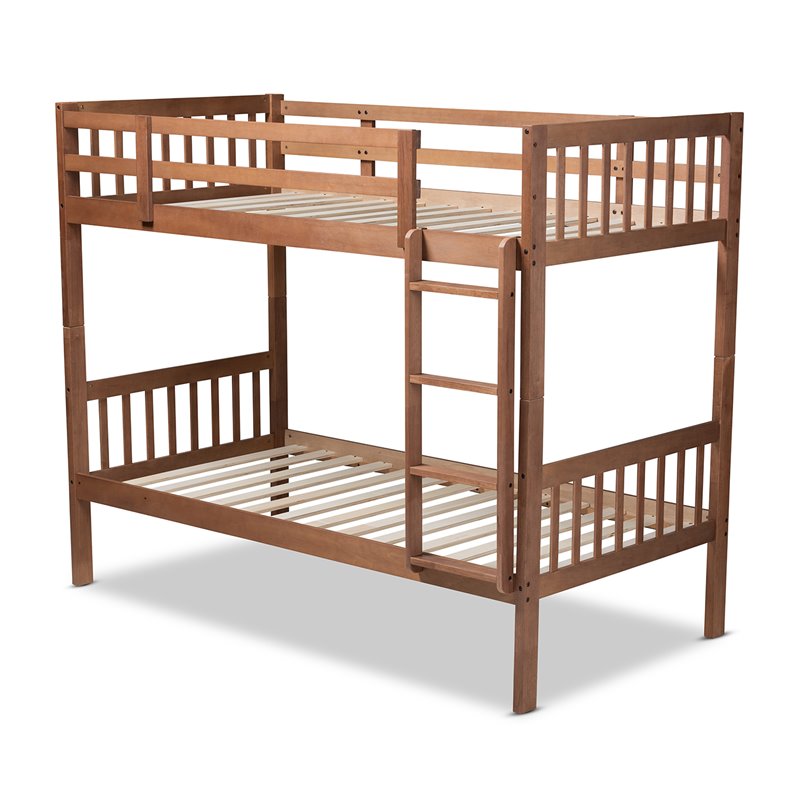 Baxton Studio Jude  and  Walnut Brown Finished Wood Twin Size Bunk Bed