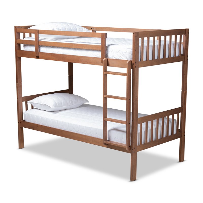Baxton Studio Jude  and  Walnut Brown Finished Wood Twin Size Bunk Bed