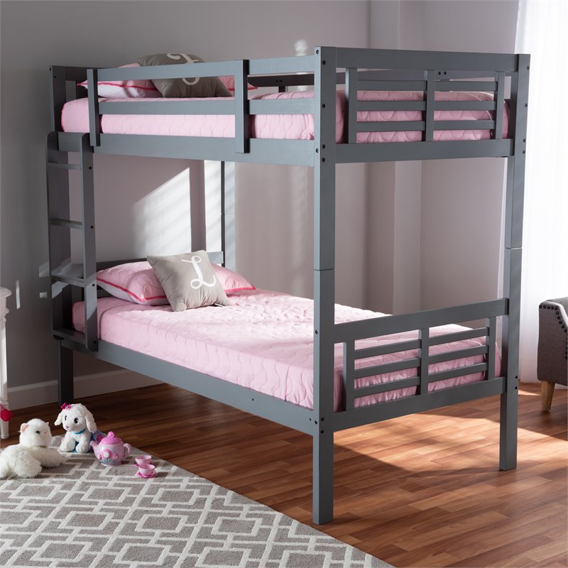 Baxton Studio Liam  and  Grey Finished Wood Twin Size Bunk Bed