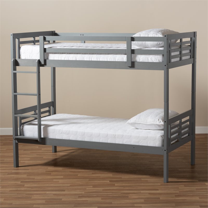 Baxton Studio Liam  and  Grey Finished Wood Twin Size Bunk Bed