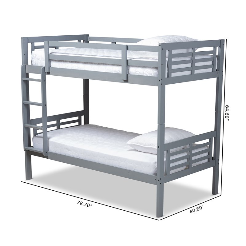 Baxton Studio Liam  and  Grey Finished Wood Twin Size Bunk Bed