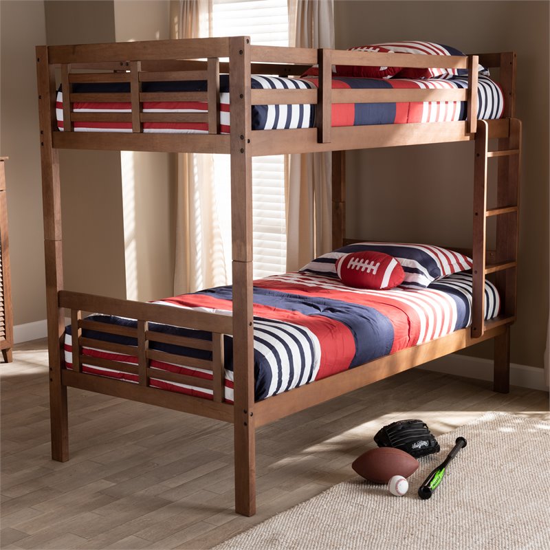 Baxton Studio Liam  and  Walnut Brown Finished Wood Twin Size Bunk Bed