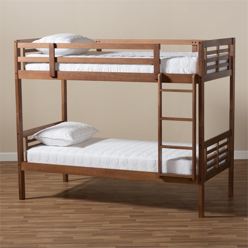Baxton Studio Liam  and  Walnut Brown Finished Wood Twin Size Bunk Bed