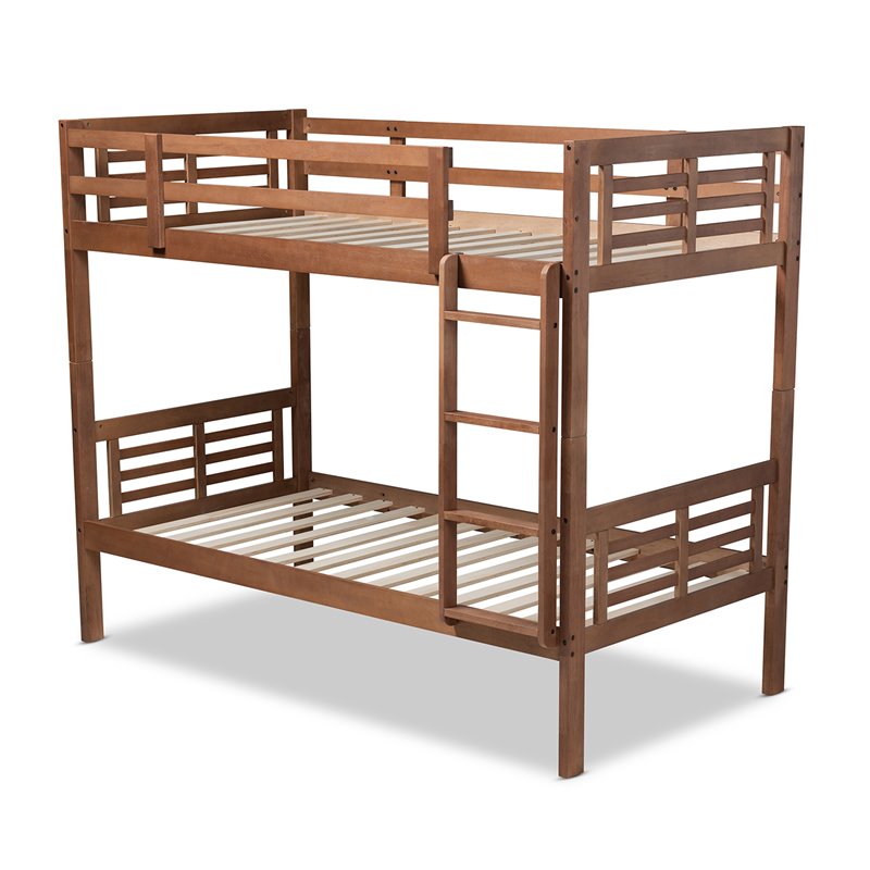 Baxton Studio Liam  and  Walnut Brown Finished Wood Twin Size Bunk Bed