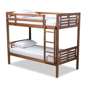 Baxton Studio Liam  and  Walnut Brown Finished Wood Twin Size Bunk Bed