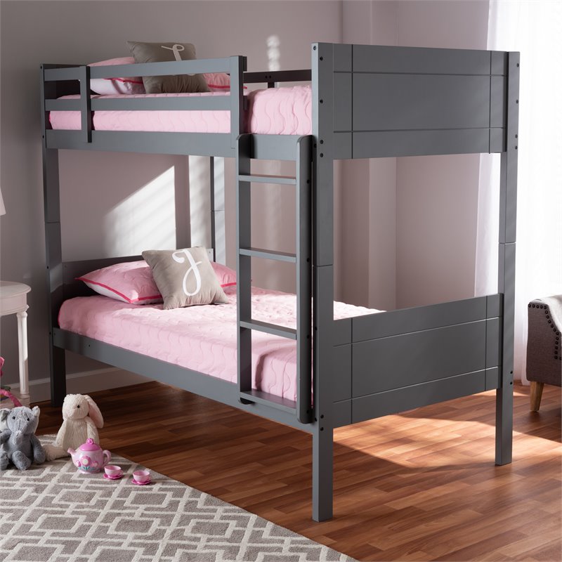 Baxton Studio Elsie  and  Grey Finished Wood Twin Size Bunk Bed