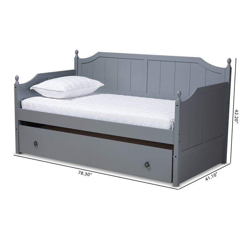 Baxton Studio Millie Wood Twin Daybed with Trundle in Gray
