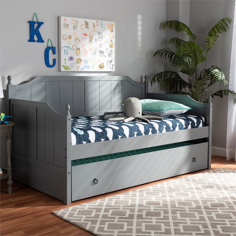 Baxton Studio Millie Wood Twin Daybed with Trundle in Gray