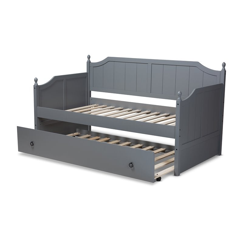 Baxton Studio Millie Wood Twin Daybed with Trundle in Gray