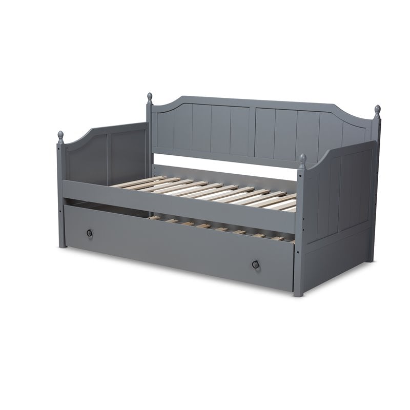 Baxton Studio Millie Wood Twin Daybed with Trundle in Gray