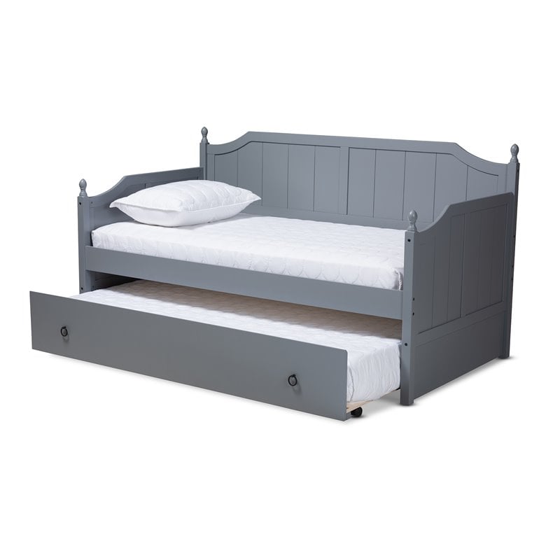 Baxton Studio Millie Wood Twin Daybed with Trundle in Gray