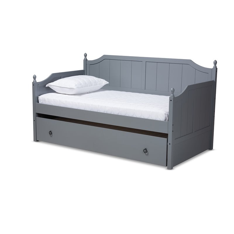 Baxton Studio Millie Wood Twin Daybed with Trundle in Gray
