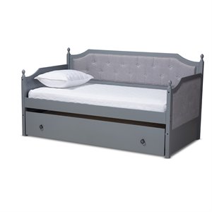 baxton studio mara wood upholstered twin daybed with trundle in gray