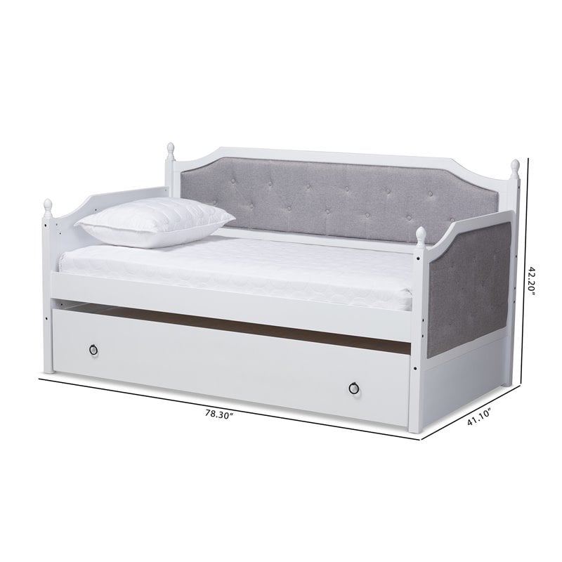 Baxton Studio Mara Wood Upholstered Twin Daybed with Trundle in White
