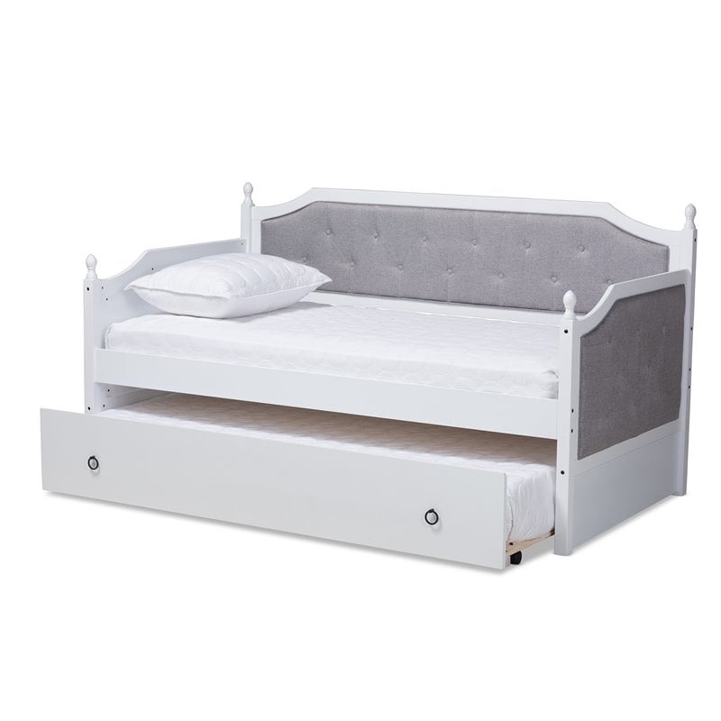 Baxton Studio Mara Wood Upholstered Twin Daybed with Trundle in White