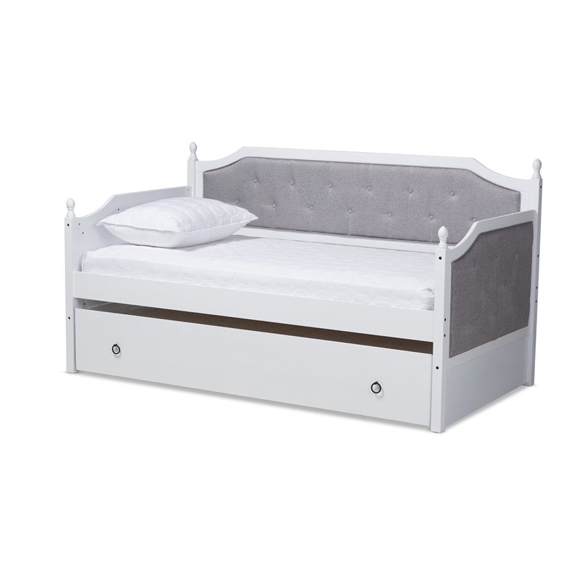Baxton Studio Mara Wood Upholstered Twin Daybed with Trundle in White