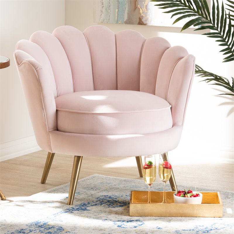 Baxton Studio Cosette Light Pink Velvet Seashell Accent ...
