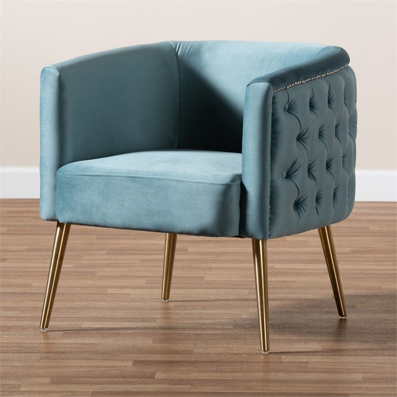Baxton Studio Marcelle Light Blue Velvet Accent Chair